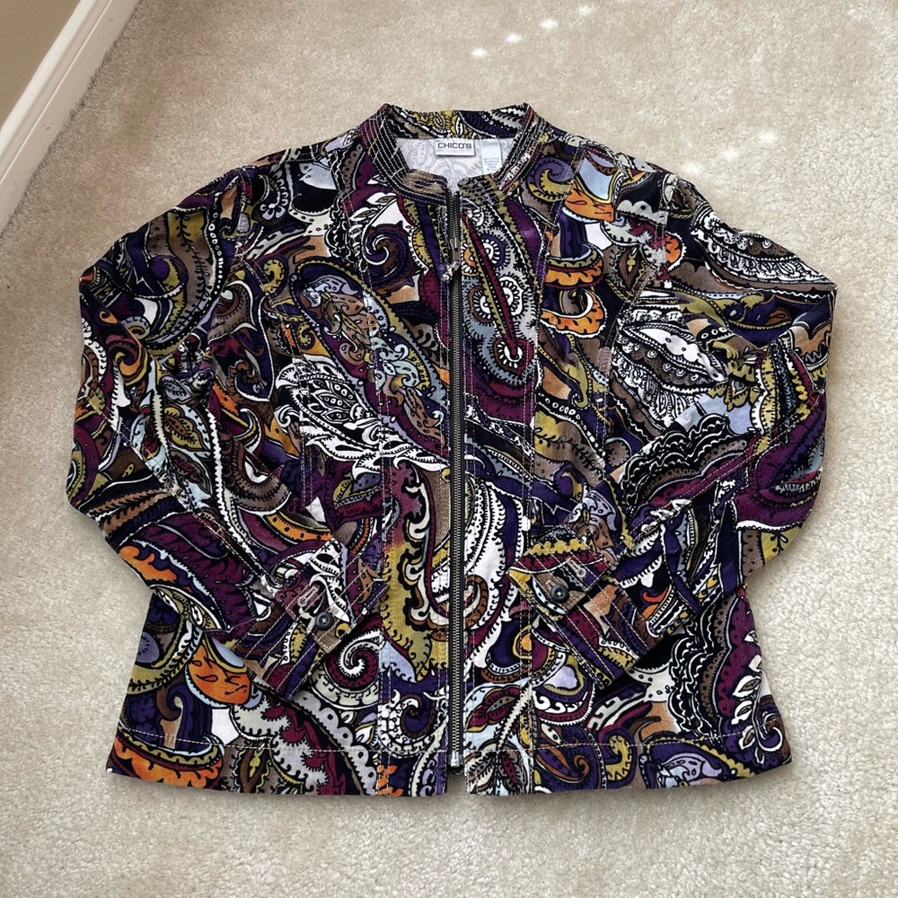 Rich Paisley Stretch Corduroy Zip Up Jacket - BEAUTIFUL - Size: 2